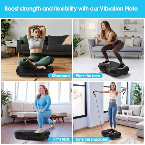 SoftGym Waver Vibration Plate Exercise Machine for Lymphatic Drainage Weight Loss,120 Speed Levels Vibrating Platform with Resistance Bands,Full-Body Workout Equipment for Muscle Activation - style: Slim- Dark Black