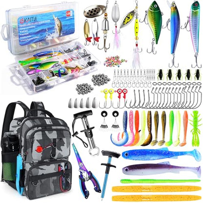 Fishing Backpack with Tackle Boxes and Rod Holder, 24L Fishing Sling Bag with Fishing Lures Kit, Fishing Gear Bag Gifts for Men Women - Gray Camo Backpack - color: Gray Camo Backpack