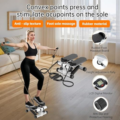 Steppers for Exercise at Home, Mini Stepper with Resistance Bands, Hydraulic Fitness Stepper with LCD Monitor, 360LBS Weight Capacity Portable Stair Stepper for Small Spaces - size: Medium