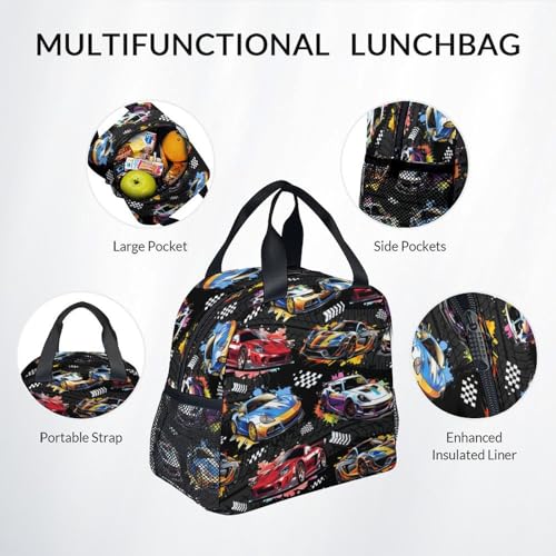 Boys Backpack Set - Racing Car Backpacks for Kids - 3Pcs Toddler Bookbag with Lunch Box & Pencil Case - Lightweight School Bag for Kindergarten/Preschool/Elementary (17 Inch) - color: Black