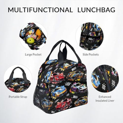 Boys Backpack Set - Racing Car Backpacks for Kids - 3Pcs Toddler Bookbag with Lunch Box & Pencil Case - Lightweight School Bag for Kindergarten/Preschool/Elementary (17 Inch) - color: Black