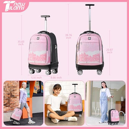 NEW TILAMI 19 Inch Rolling Backpack 360°rotating Universal Wheel, Large Organizer Compartments, Adjustable Handle, Carry on for School Students Business Travel, Cherry Blossoms - color: Cherry Blossoms