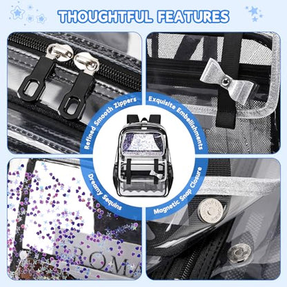 Clear Backpack for Girls,Transparent Backpack See Through Backpacks Stadium Event,Heavy Duty Clear Bookbag for School Black - color: Shiny Black