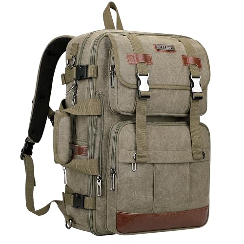 WITZMAN Canvas Travel Backpack for Men Large Laptop Backpack Fit 16 inch Carry-on Airline Approved Convertible Shoulder Rucksack(A6617-3 Army Green) - color: Army Green