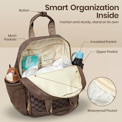 miss fong Small Diaper Bag - Baby Diaper Bag Backpack Checkered Diaper Bag with Changing Pad Baby Backpack for Travel Daycare Mommy Diaper Backpack Pañaleras Para Bebe for Mom & Dad -Coffee - color: Coffee