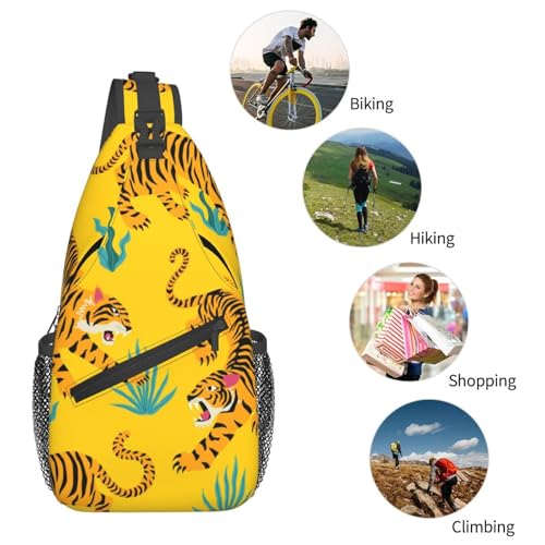 Yellow Angry Tiger Outdoor Crossbody Shoulder Bag For Unisex Young Adult Hiking Bicycling - color: 20