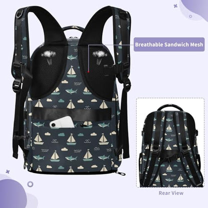 Travel Backpack with Shoe Compartment, 20L Large Capacity Laptop Backpack for Men Women, Sailboats Daypack for Traveling Hiking Carry On
