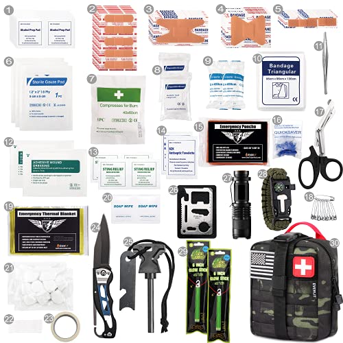 EVERLIT 250 Pieces Survival First Aid Kit IFAK EMT Molle Pouch Survival Kit Outdoor Gear Emergency Kits Trauma Bag for Camping Boat Hunting Hiking Home Car Earthquake and Adventures - color: Black Camo