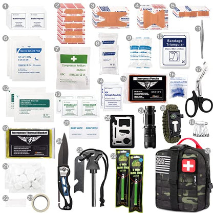 EVERLIT 250 Pieces Survival First Aid Kit IFAK EMT Molle Pouch Survival Kit Outdoor Gear Emergency Kits Trauma Bag for Camping Boat Hunting Hiking Home Car Earthquake and Adventures - color: Black Camo