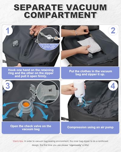 winspansy Vacuum Backpack Travel with Pump Carry on Luggage Flight Approved Essentials Personal Item Travel Bag with Vacuum System Waterproof Compression Backpack for Women Men Mochila de Viaje Black - color: C2-black