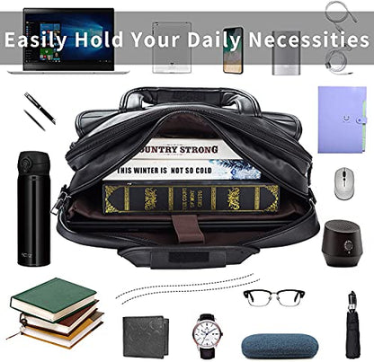 seyfocnia Men's Business Travel Briefcase Leather Handmade Messenger Bags Laptop Bag - color: Black, size: 17.3inch