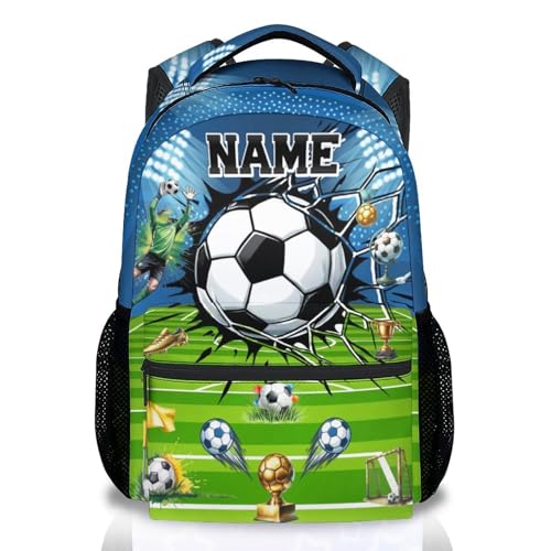 Personalized Kids Backpack for Boys Soccer School Bag - 17 Inch Custom Elementary Middle School Sports Themed Bookbag with Adjustable Padded Straps - color: Green
