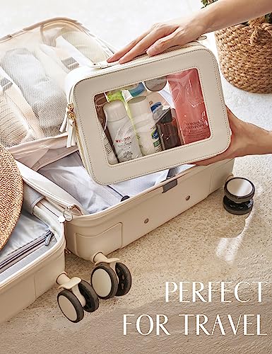 Popvibe Clear Makeup Case Set White Toiletry Bag Travel Large Clear Cosmetic Bag with Zipper, Big Make Up Bag Organizer Women Traveling TSA Approved Transparent Bag Car for Essentials - color: White, style: Dual Elegance