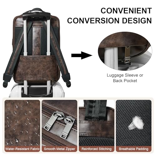 Shrrie Vegan Leather Laptop Backpack for Women&Men,16 Inch Expandable Backpack with USB Charging Port,Two-toned Coffee - color: Two-toned Coffee