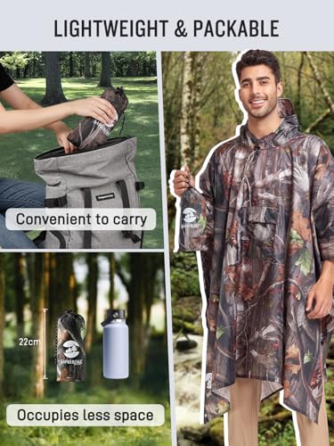 SaphiRose Extra Thick Hooded Rain Poncho Double Layer Waterproof Raincoat Jacket for Men Women Adults - color: Camouflage