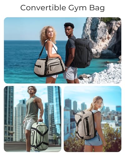 BAGSMART 4-IN-1 Gym Bag for Women Men, TSA Lightweight Duffle Bag for Travel with Shoe Compartment & Wet Pocket, 22L/30L/38L Tactical Backpack with 40oz Water Bottle Holder - color: I-Camel