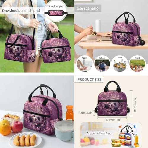 Flashideas Cherry Blossom Panda Backpack for Kids Girls Backpack with Lunch Box Water Bottle 32 oz and Water Bottle Bag 4Pcs Set 17" Elementary Bookbag with Compartments for School Sturdy School Bag - color: Cherry Blossom Panda