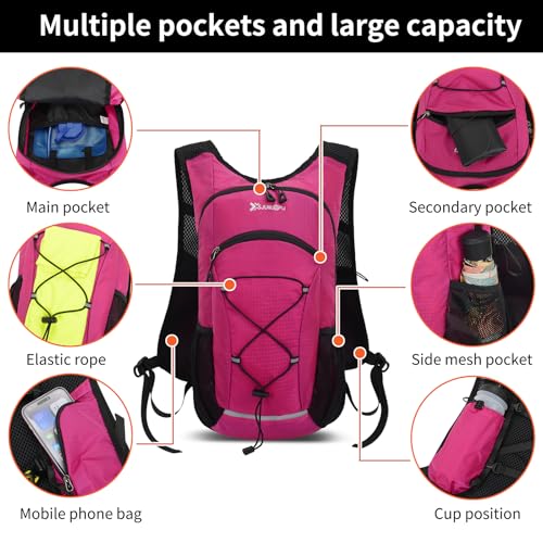 15L Small Hiking Backpack Lightweight Hydration Backpack for Men Women, Warterproof Hiking Daypack for Travel Cycling - color: Rose