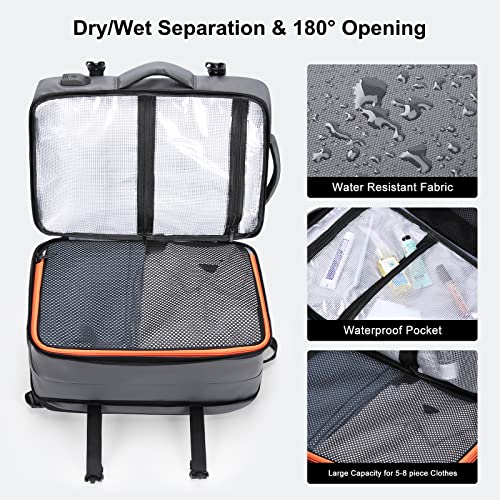 HOMIEE 40L Expandable Carry on Backpack Fit 15.6 Inch Laptop with USB Charging Port for Business Weekender, TSA Approved Personal Item Travel Backpack Waterproof Luggage Suitcase - color: Grey