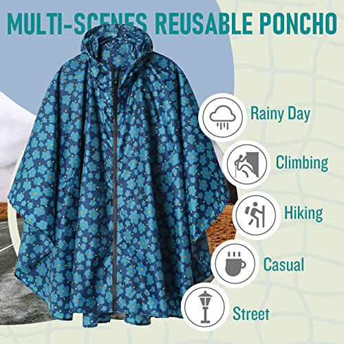 SaphiRose Unisex Rain Poncho Waterproof Raincoat Hooded for Adults Women with Pockets - color: Blue Cloak
