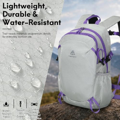 Haimont 15L Lightweight Hiking Daypack, Grey | 1.19 lb Carry, Hydration Sleeve, Trekking Pole Loops, Breathable Back Panel, Whistle - color: Grey