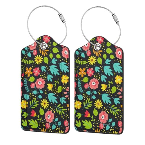 Luggage Tags for Suitcases Cute PU Leather Flowers Luggage Tags Travel Name Tags Baggage Tags for Cruise Ships Airport Travel Essentials 2 Pack - color: Flowers