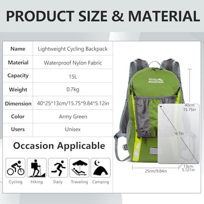 Bike Backpack With Rain-Cover, Mountain Biking Backpacks, Lightweight Packable Daypack Waterproof For Travel, Small Backpack For Bicycle Riding,Hiking,Camping (Army Green) - color: Amy Green