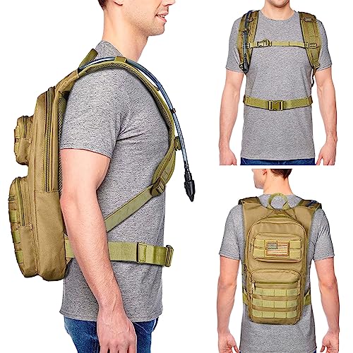 NOOLA Hydration Backpack with 3L TPU Water Bladder, Tactical Molle Water Backpack for Men Women, Hydration Pack for Hiking, Biking, Running and Climbing - color: Tan