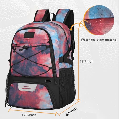 Goloni Soccer Backpack,Basketball Backpack with Ball Compartment & Shoe Compartment,Backpack for Basketball,Soccer - color: Red Tie Dye