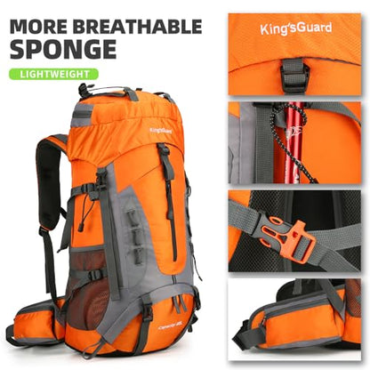 King'sGuard 60L Hiking Backpack for Men and Women Lightweight Camping Hiking Backpack with Rain Cover Large Waterproof Travel Backpack Backpacking Pack (Orange) - color: Orange
