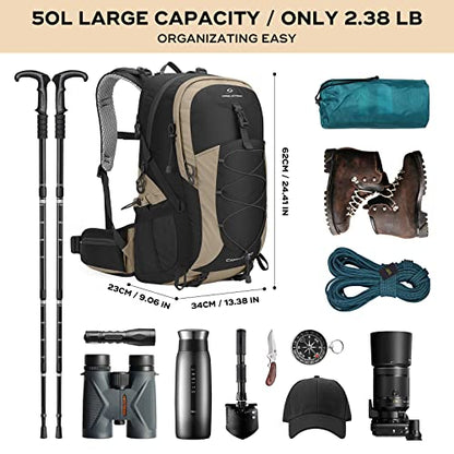 Maelstrom Hiking Backpack,Camping Backpack,50L Waterproof Hiking Daypack with Rain Cover,Lightweight Travel Backpack,Khaki - color: 50l Khaki, size: 50L