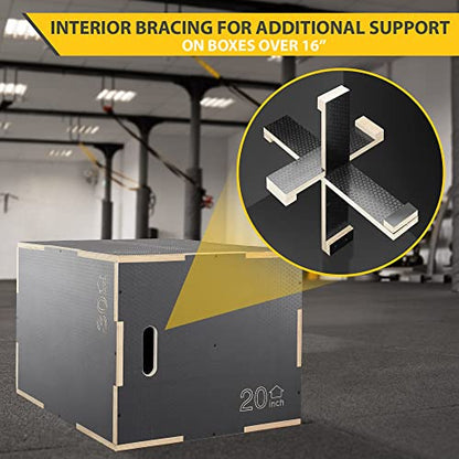 Philosophy Gym 3-in-1 Non-Slip Wooden Plyo Box, Wood Plyometric Jump Box Platform for Home Gym, HIIT, Step-Ups, and Strength Training - size: 30 x 24 x 20 Inch
