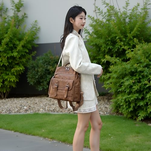 Fashion PU Leather Backpack Purse for Women Travel Backpack Bag with Tassel Ladies Shoulder Handbags Casual Daypack - color: Brown