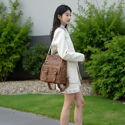 Fashion PU Leather Backpack Purse for Women Travel Backpack Bag with Tassel Ladies Shoulder Handbags Casual Daypack - color: Brown