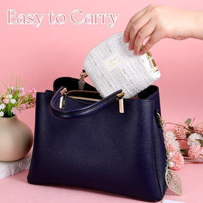 Travel Jewelry Case Organizer, Multi Compartment Design Jewelry Pouch with Zipper, Portable Soft Velvet Bag with Pouches for Storage Bracelet Rings Earring Beaded necklace, Wedding Gifts White