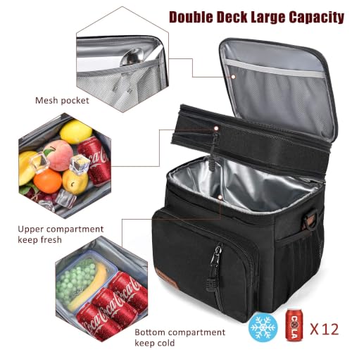 MIYCOO Lunch Bag for Men & Women, Expandable Double Deck Lunch Box, 15L - color: Black Zipper Pull, size: 15L