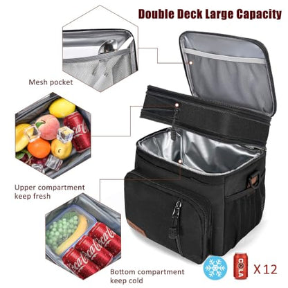 MIYCOO Lunch Bag for Men & Women, Expandable Double Deck Lunch Box, 15L - color: Black Zipper Pull, size: 15L