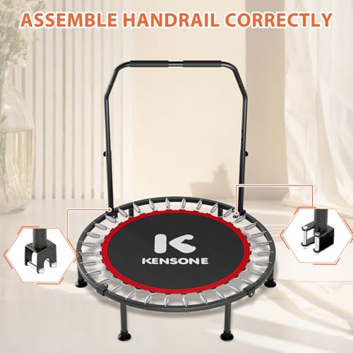 K KENSONE 40" Mini Flodable Spring Rebounder Trampoline for Adults, Small Exercise Trampoline for Indoor Workout and Fitness, Purple Resistance Band Included, Max Load 330 LBS - size: 40"(Gray Resistance Band), style: With Bar