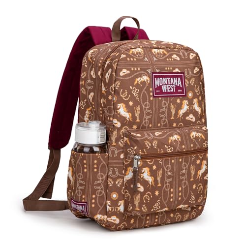 Montana West Backpack for Women Men 2 PCS Lightweight College Bookbags Casual Daypack Backpacks for Commute & Travel - color: Western Coffee