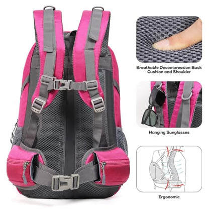 Hiking Backpack Camping 40L Outdoor Daypack Lightweight Travel Backpack with Rain Cover for Women Men (Pink) - color: Pink