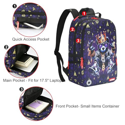 Graffiti Backpack, Designer Laptop Backpack for 15.6 Inch Work,Water Resistant Backpack Computer Bag (KingBear) - color: Kingbear