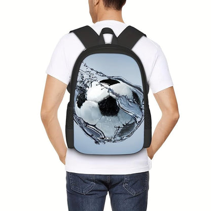 3PCS Soccer Backpack Set, 16" Lightweight Football Daypack, Soccer Ball Print Casual Laptop Backpack for Travel Camping Work (style-1) - color: Style-1