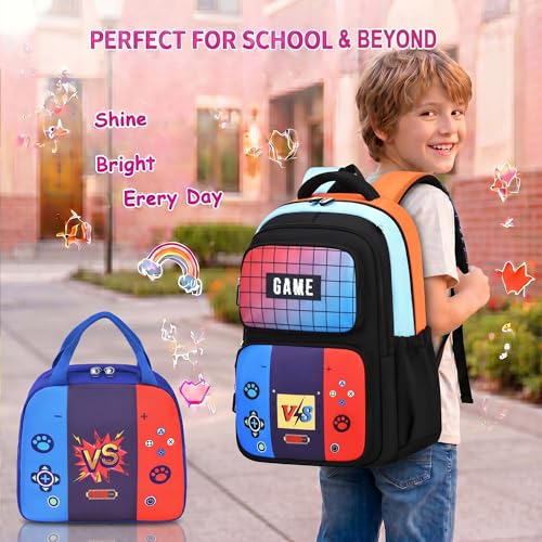 3PCS Kids Backpack Set, School Backpack with Lunch Bag & Pencil Case, Lightweight Waterproof Bookbag for Kids (Game Console) - color: Game Console