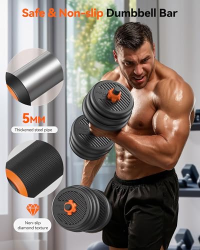FEIERDUN DS2 Adjustable Dumbbells, 20/30/40/45/70/90lbs Free Weight Set with Connector, 5 in1 Dumbbells Set Used as Barbell, Kettlebells, Push up Stand, Weight Plate, Fitness Exercises for Home Gym Suitable Men/Women - style: F.90LB(45LB Pair)