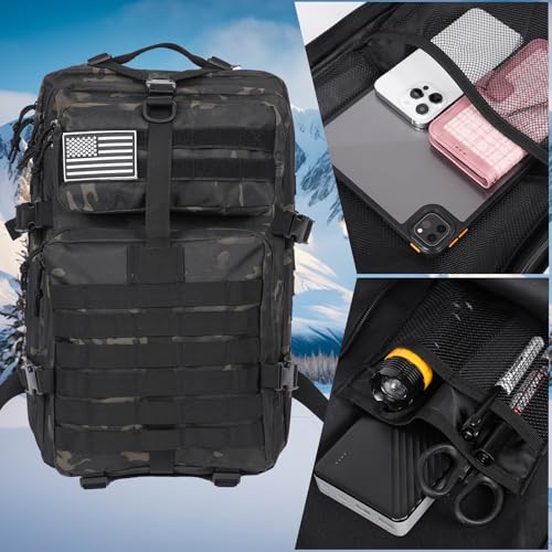 50L Large Military Tactical Backpack Molle Army Assault Pack for Travel Camping Hiking Fishing Backpack for men (black camo) - color: Black Camo