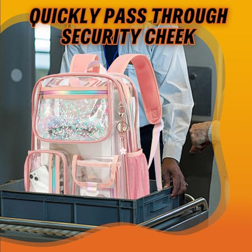 Clear Backpack for Girls Women, PVC Transparent School Backpacks See Through Bookbag for Stadium Sport Travel (Rose Gold) - color: Rose Gold