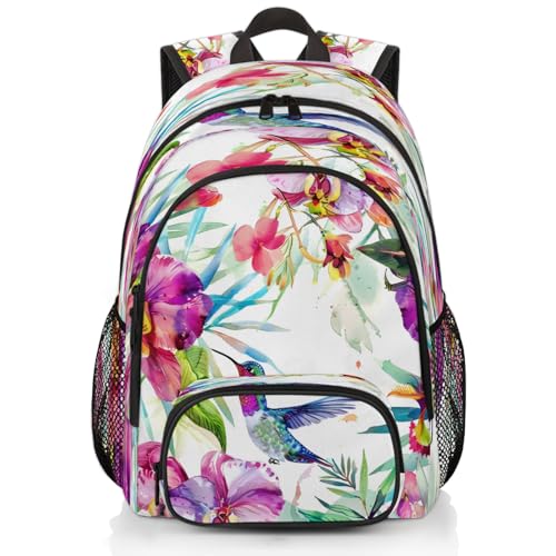 Floral Hummingbird Laptop Backpack for Women Men, Work Computer Backpacks, 18.3 Inch Large Computer Nurse Teacher Bags Travel Casual Daypack - color: Multicolor 3