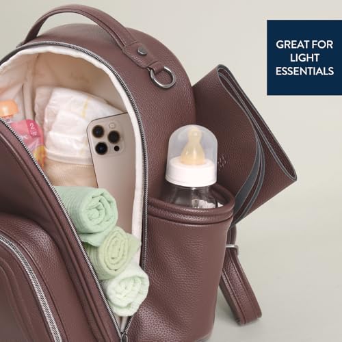 Itzy Ritzy Mini Diaper Bag Backpack – Chic, Compact Mini Plus Backpack with Changing Pad, 10 Pockets (6 Internal, 4 External), Grab-Top Handle & Rubber Feet (Espresso) - color: Espresso