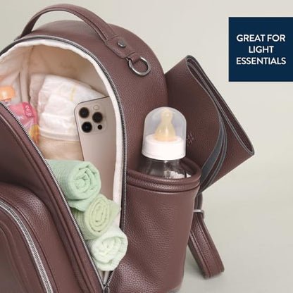 Itzy Ritzy Mini Diaper Bag Backpack – Chic, Compact Mini Plus Backpack with Changing Pad, 10 Pockets (6 Internal, 4 External), Grab-Top Handle & Rubber Feet (Espresso) - color: Espresso