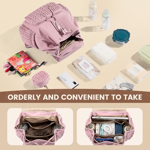 LOVEVOOK Diaper Bag Backpack, Small Baby Bag, Cute Baby Diaper Bag, Stylish Water-Resistant Travel Baby Bag for Mom, Baby Backpack with Changing Pad, Stroller Straps-Pink - color: Pink